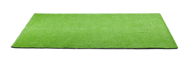 白で隔離された緑の人工芝カーペット - rug carpet isolated floor ストックフォトと画像