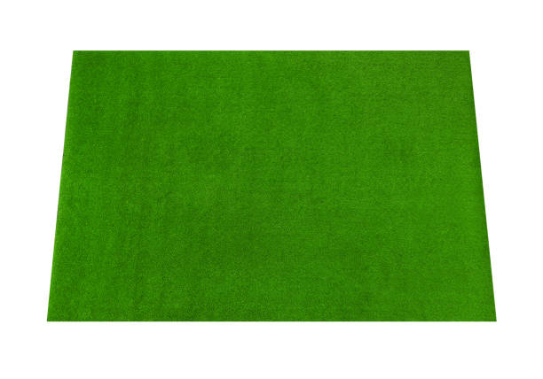 白で隔離された緑の人工芝のカーペット、上のビュー - rug carpet isolated floor ストックフォトと画像