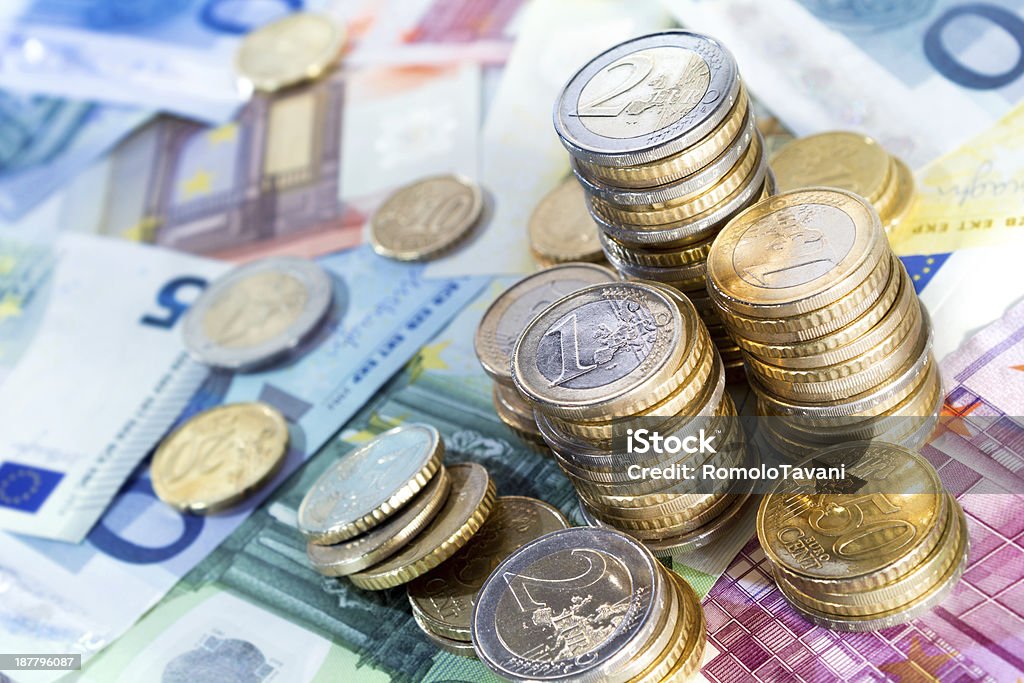 monetary concept - euro euro money stacks and bills Coin Stock Photo