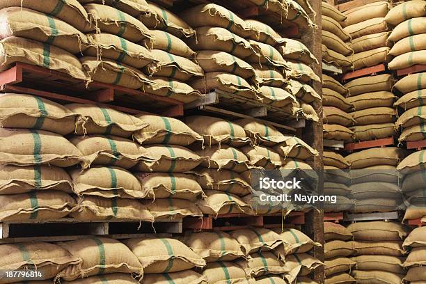 Stack Hemp Sacks Of Rice Stock Photo - Download Image Now - Agriculture, Backgrounds, Bag