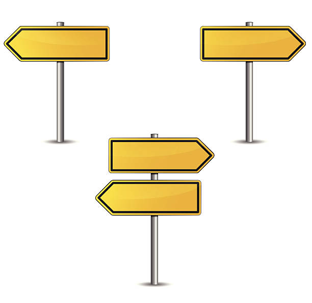 illustrations, cliparts, dessins animés et icônes de flèches signe jaune - directional sign road sign blank arrow sign