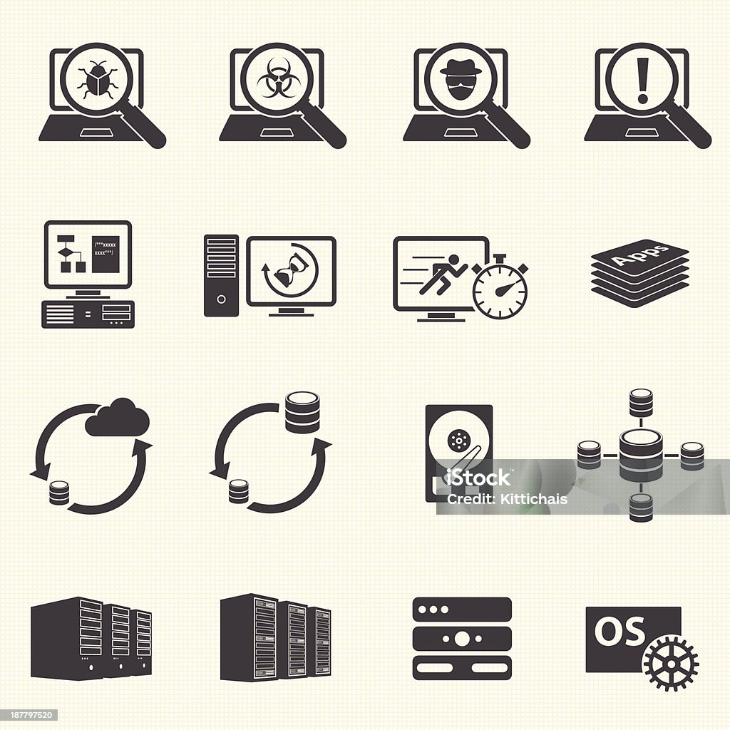 Programmer software development and Database management icons Programmer software development and Database management icons with texture background. Cloud Computing stock vector