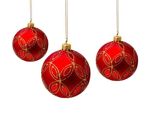 istock Perfect red christmas balls isolated on white 187798006