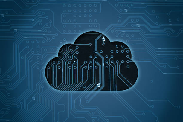 istock Black transparent cloud on a blue circuit background 187799831