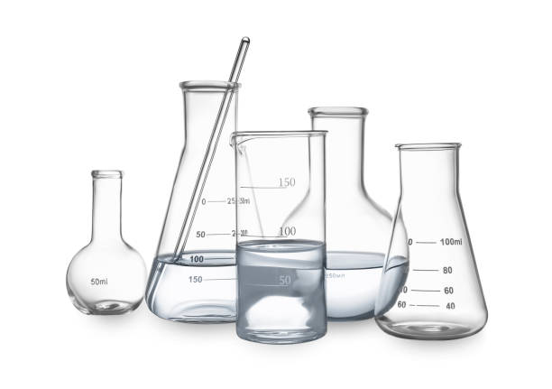 istock Different empty laboratory glassware with water and stirring rod isolated on white 1878011030