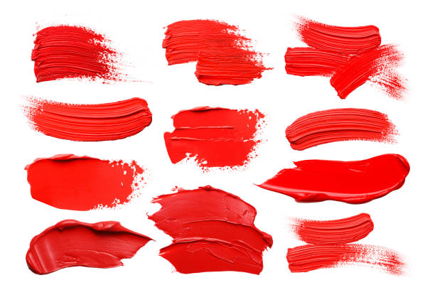 istock Red oil paint strokes isolated on white, top view 1878014122