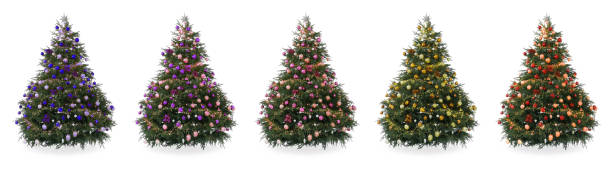 istock Christmas trees decorated in different colors isolated on white, collection 1878037233