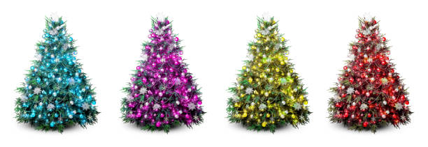 istock Christmas trees decorated in different colors isolated on white, collection 1878039795