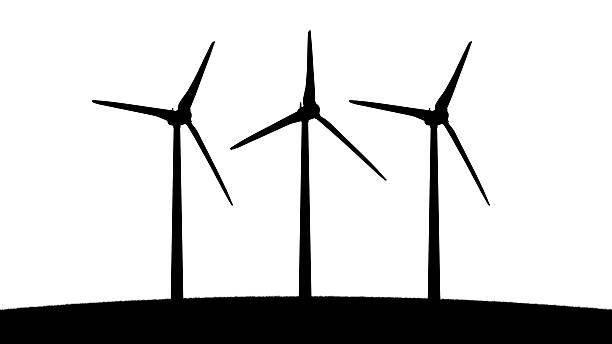 molinos de viento siluetas de tres eólicas - wind turbine motion alternative energy wind power fotografías e imágenes de stock