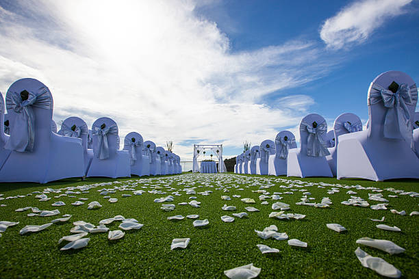 Wedding setting on the roof stock photo