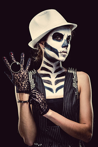 istock Woman with skeleton face art 187806854