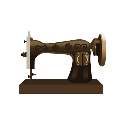 Retro sewing machine on a white background. Vector illustration.
