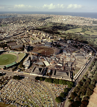Aerial view Sydney showground during the 1976 Sydney Royal Easter show.