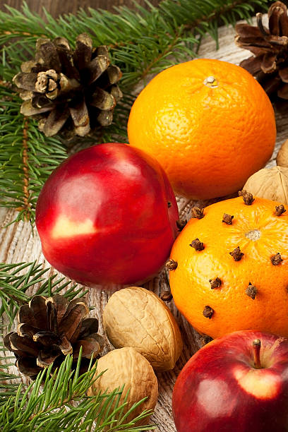 istock Christmas still life with apples and mandarin 187809022