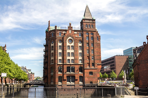 Famous Speicherstadt warehouse district in Hamburg within the HafenCity quarter, Germany. Hamburg