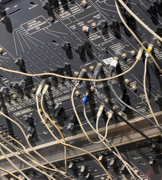 Rear view of a lot of musical electrical wires