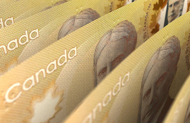 dólar canadiense en primer plano - canadian culture canadian currency canadian dollars currency fotografías e imágenes de stock