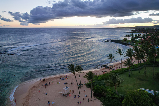 Aerial views of the coastline in Kauai