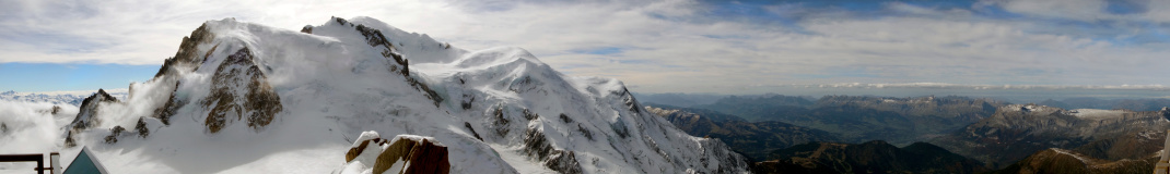 Shot of the Mont Blanc Massif from the highest reachable point by cable car - the Aiguille du Midi, Chamonix in France