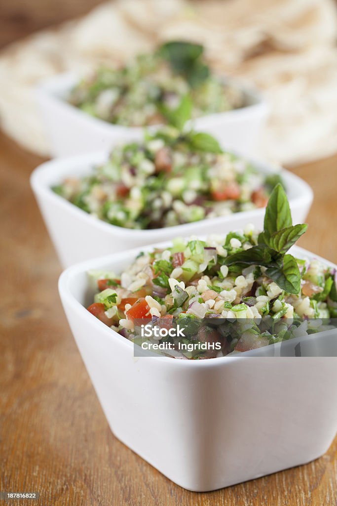 Tabbouleh Gourmet Middle Eastern salad Tabbouleh in white bowls Appetizer Stock Photo