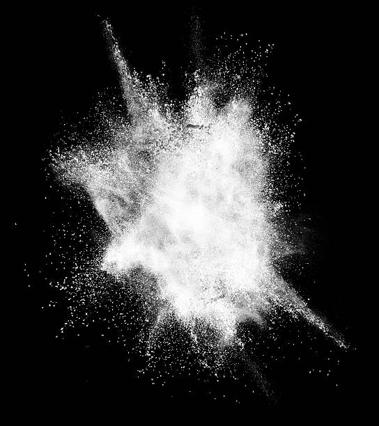 Abstract powder cloud design Design element, exploding white powder over black background. Real element. powder snow stock pictures, royalty-free photos & images