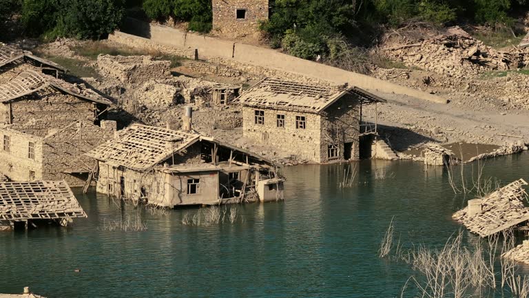 Sunken village by dam waters