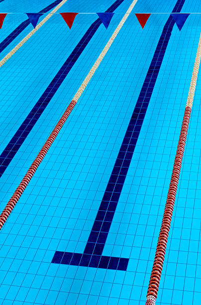 Empty Olympic Swimming Pool Empty Olympic Swimming Pool swimming pool lane ropes stock pictures, royalty-free photos & images