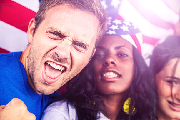 istock Group of happy USA supporters 187818129