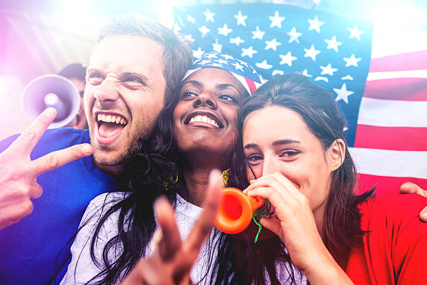 istock Group of happy USA supporters 187819521