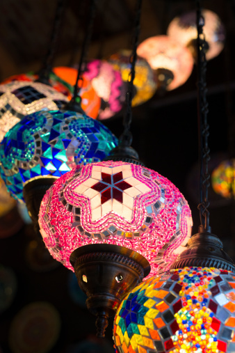 Beautiful Turkish lamps at Grand bazaar.