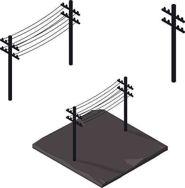 Power lines silhouette Icon A vector illustration of power lines or telegraph poles on a strip of land. telephone pole stock illustrations