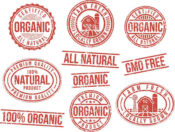 Vector illustration of Natural and organic - rubber stamps