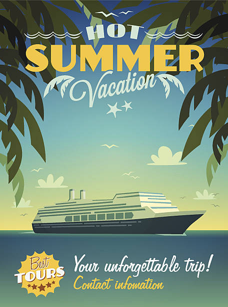 летние каникулы» - cruise ship cruise beach tropical climate stock illustrations