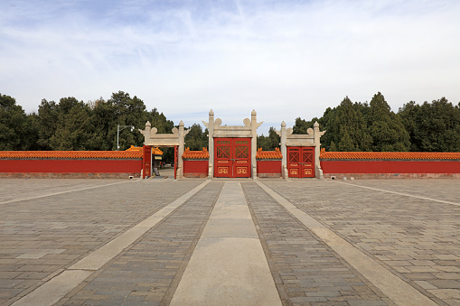 Architectural scenery of Qing Dynasty in Ditan Park, Beijing, China