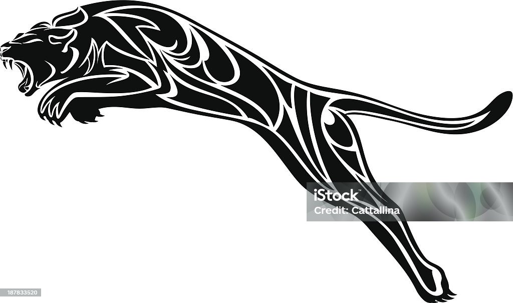 black panther furious panther jump - black and white vector illustration (high-resolution JPEG included) Black Leopard stock vector