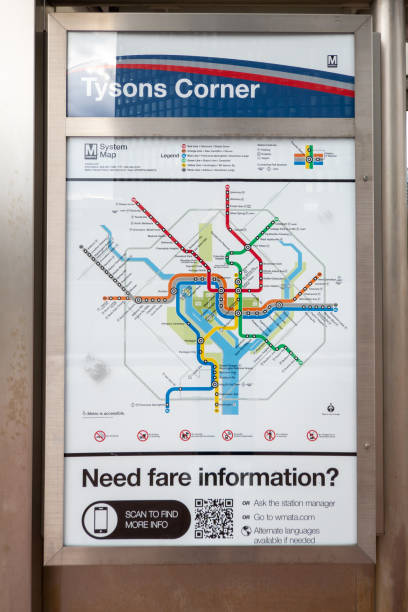 Tysons Corner, Virginia, USA Dec 6, 2023 A map of the DC Metro in the Tysons Corner Washington DC Metro system.
