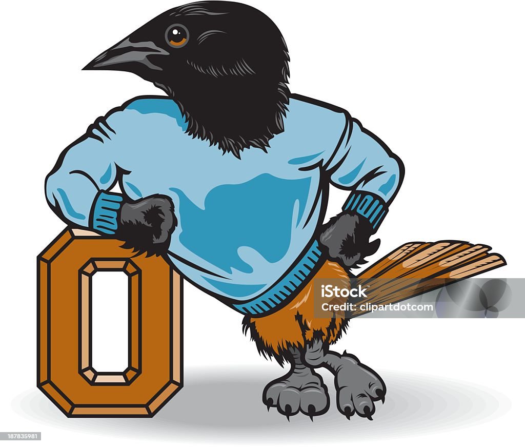 Crow avec la Lettre O - clipart vectoriel de Bleu libre de droits