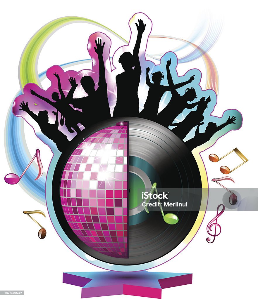 Silhouette con palla da discoteca ballo - arte vettoriale royalty-free di A forma di stella