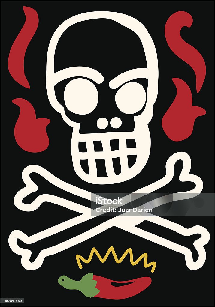 skull and red hot pepper skull with cross bones and red hot pepper Black Background stock vector