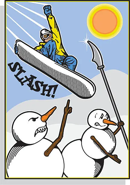 Vector illustration of Snowmen Snowboarder Attack