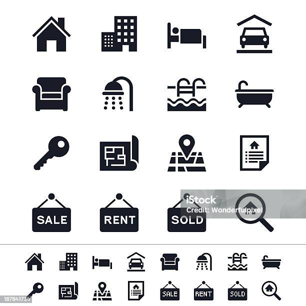 Sharp Vector Real Estate Icons In Black And White Stock Illustration - Download Image Now - Icon Symbol, Hotel, House