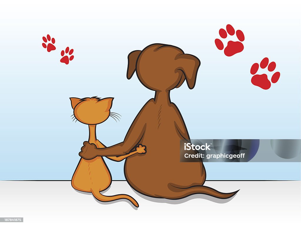 Cartoon Showing Dog And Cat With Arms Around Each Other Stock Illustration  - Download Image Now - iStock