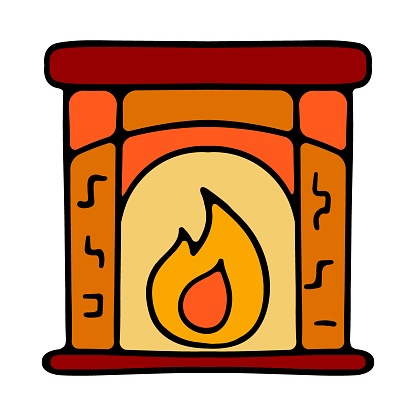 Fireplace icon. Line, solid and filled outline colorful version, outline and filled vector sign. Mantelpiece symbol, logo illustration. Vector graphics