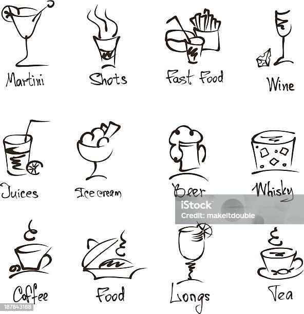 Café Menu Mão Desenhar Ícones Em Branco - Arte vetorial de stock e mais imagens de Alimentação Não-saudável - Alimentação Não-saudável, Batatas Preparadas, Bebida