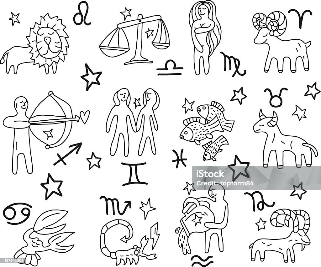 Zodiac Kritzeleien set-icons - Lizenzfrei Skizze Vektorgrafik