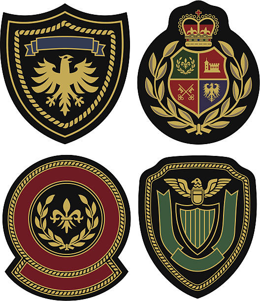 Badges displaying royal classic emblem designs royal classic emblem badge shield family crest stock illustrations