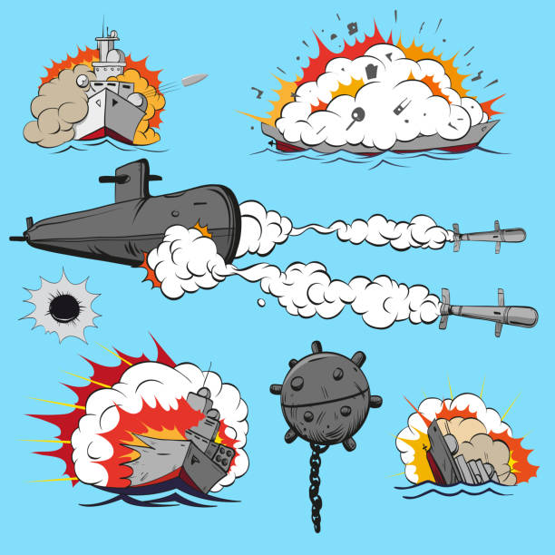 illustrations, cliparts, dessins animés et icônes de ensemble des navires de guerre - comic book bomb cartoon blue
