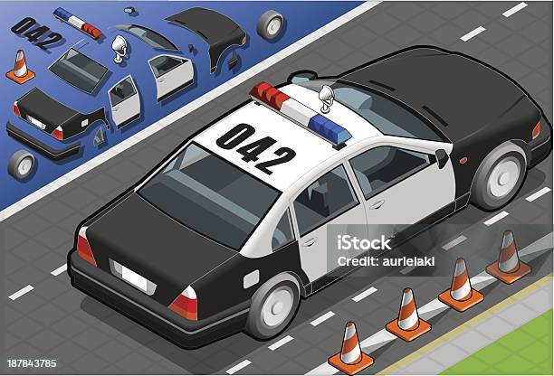 Isometric Police Car In Rear View Stock Illustration - Download Image Now - Isometric Projection, Police Car, Alertness