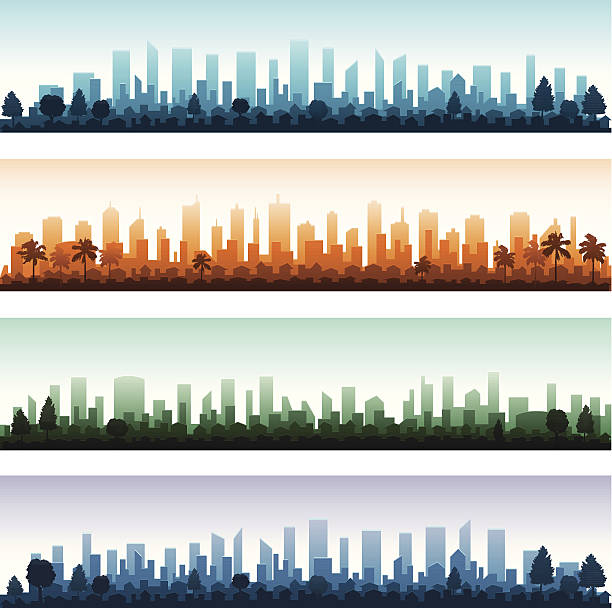 도시 실루엣 city 럭셔리 - skyline silhouette cityscape residential district stock illustrations