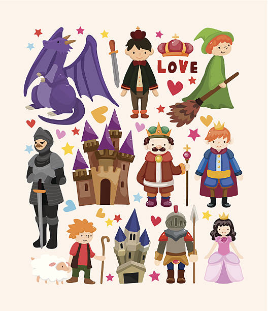 сказка значки - picture book fairy tale castle dragon stock illustrations